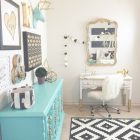 Teal White And Gold Bedroom