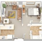 One Bedroom House Plans 3D