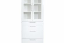 Tall White Cabinet With Glass Doors