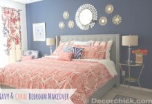 Navy And Coral Bedroom